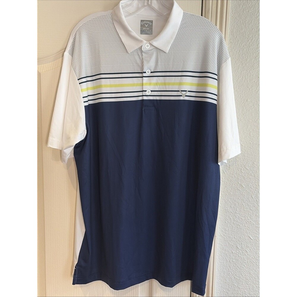 Callaway Men's Performance Opti-Dri Golf Polo Shirt Blue & White Striped Large